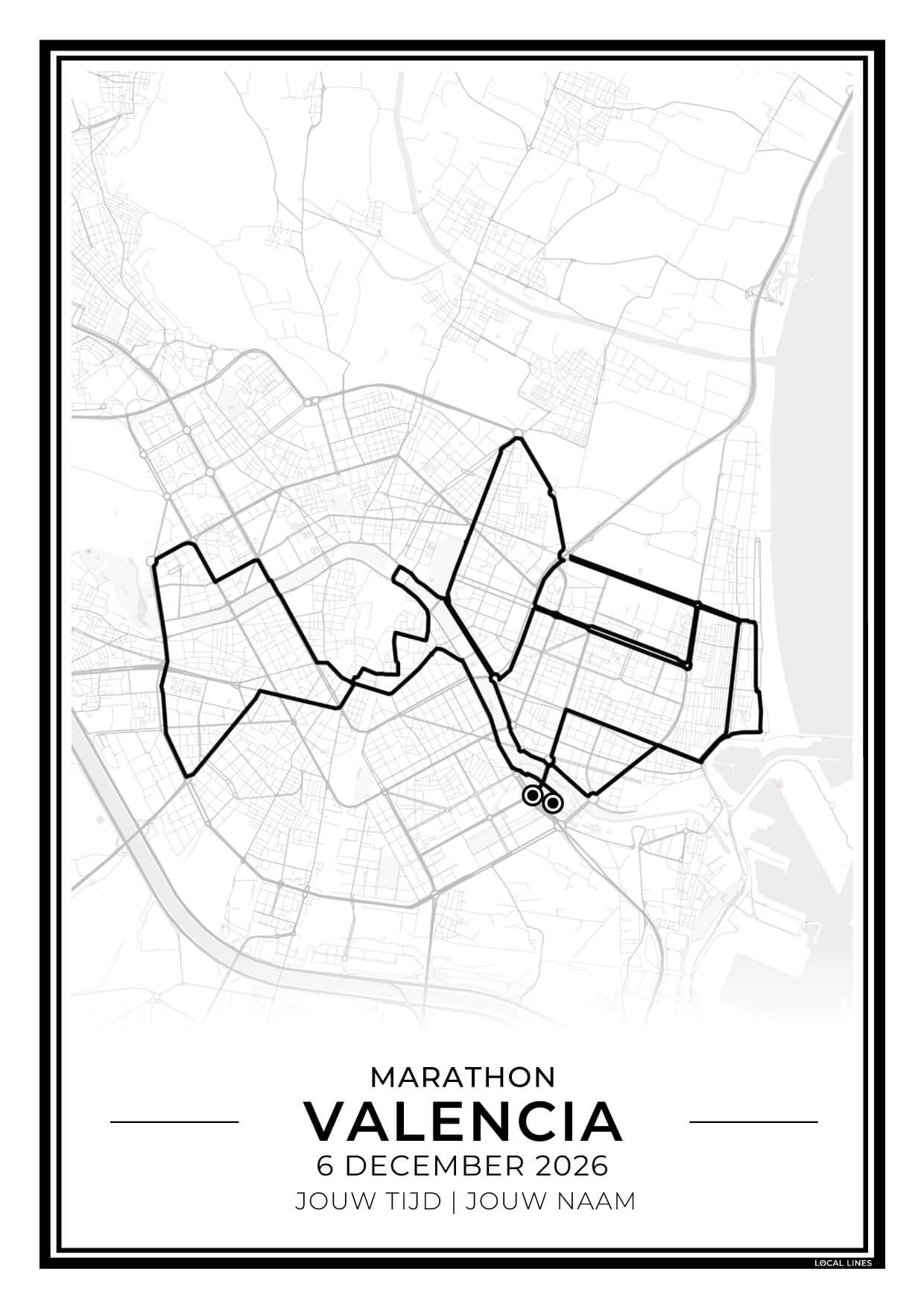 Marathon Valencia routekaart print