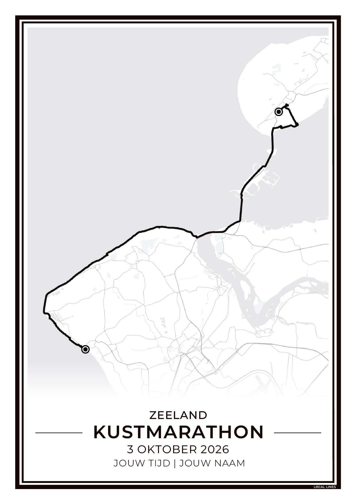 Kustmarathon Zeeland routekaart print