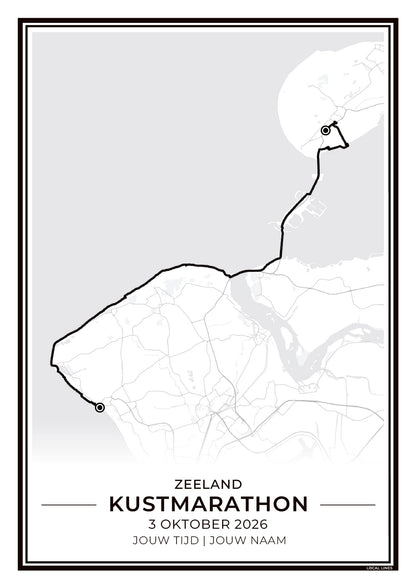 Kustmarathon Zeeland routekaart print