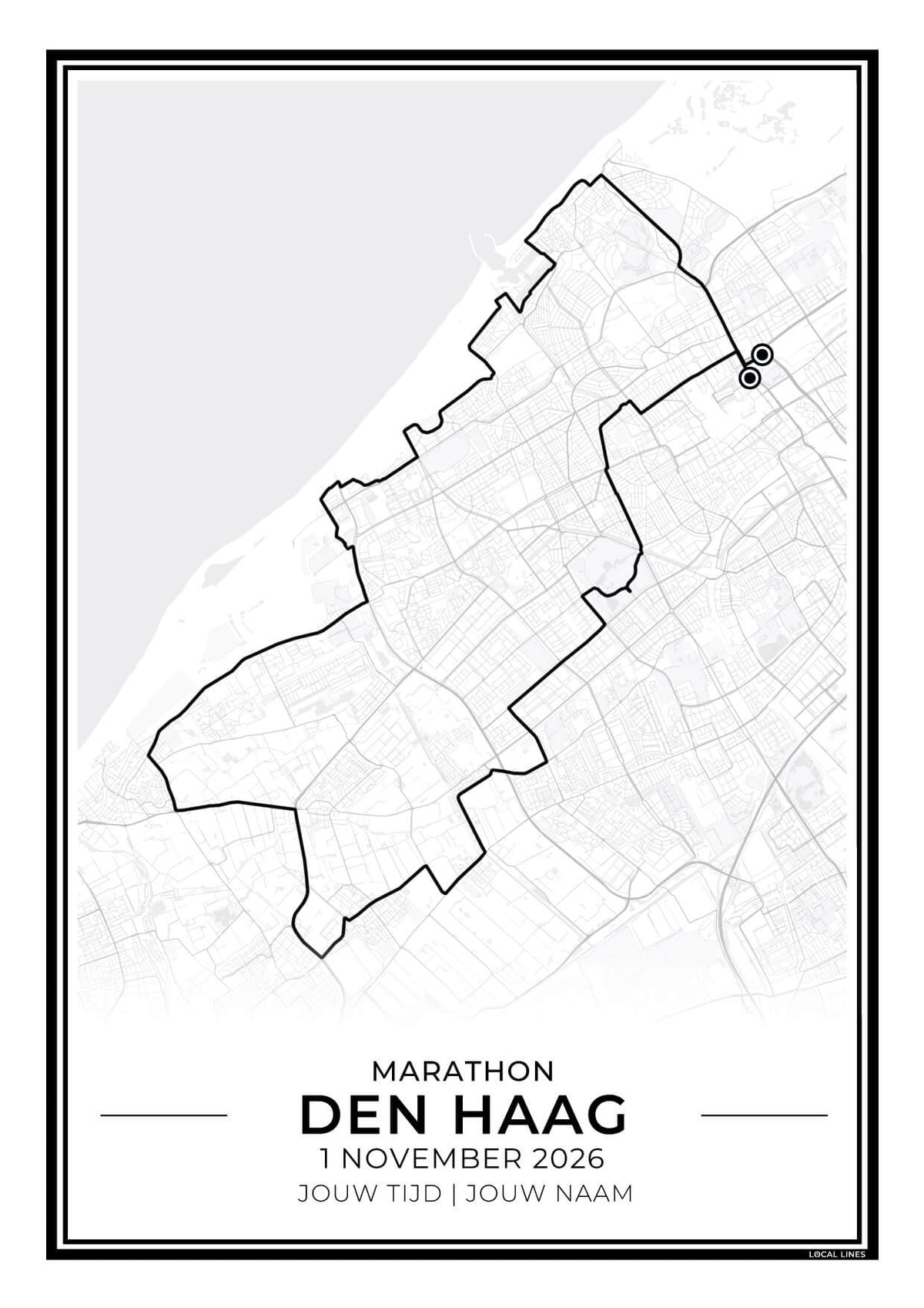 NN Hele marathon Den Haag 2026 Hardloopposter met route