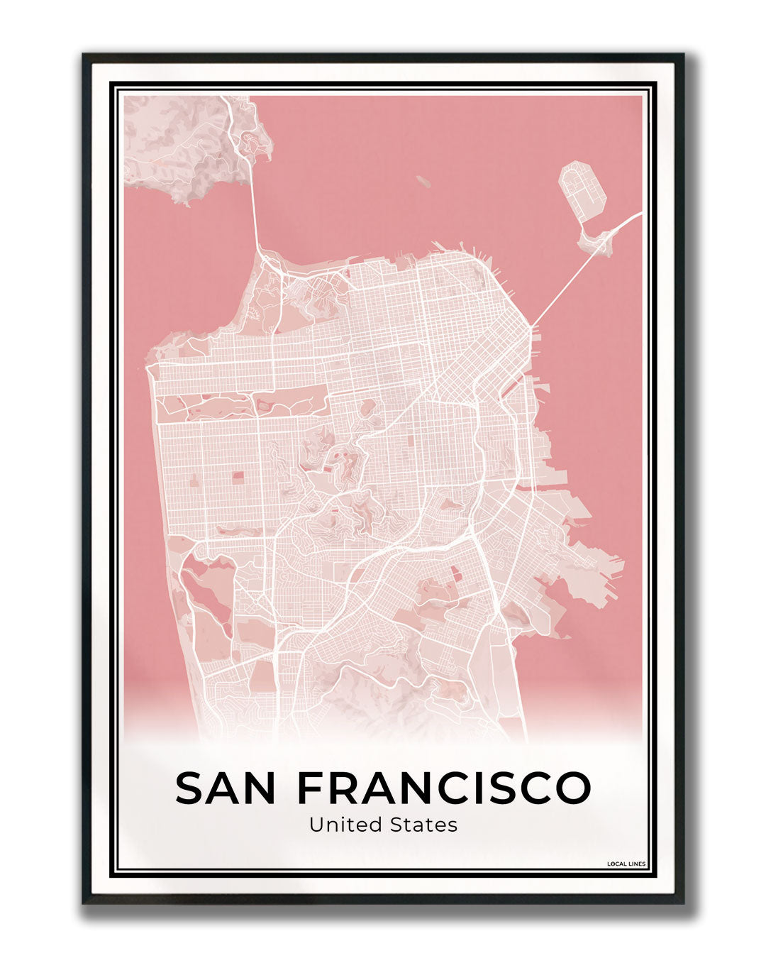 San Francisco Stadskaart – Poster - Blush ingelijst