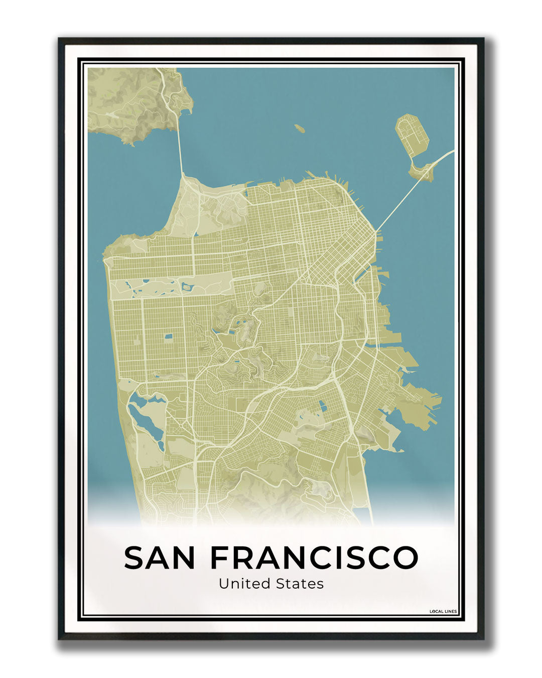 San Francisco Stadskaart – Poster - Moss ingelijst