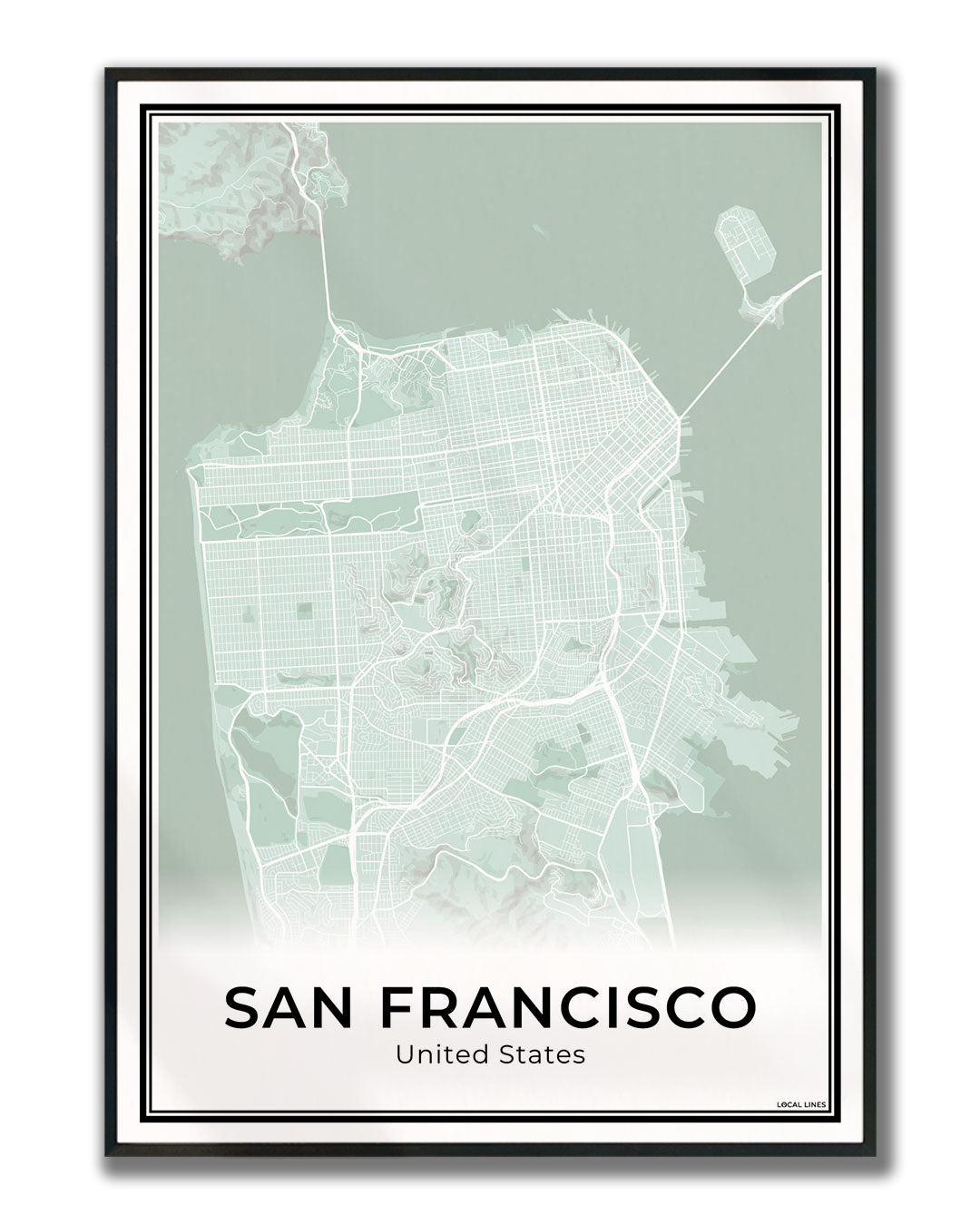 San Francisco Stadskaart – Poster - Sage ingelijst