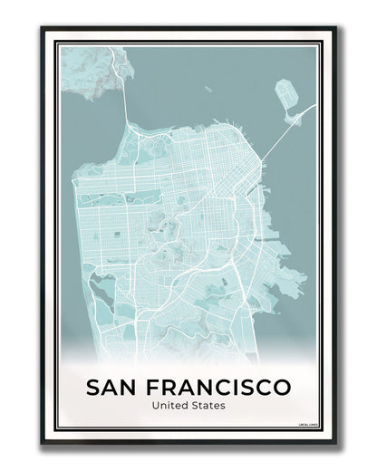 San Francisco Stadskaart – Poster - Sky ingelijst