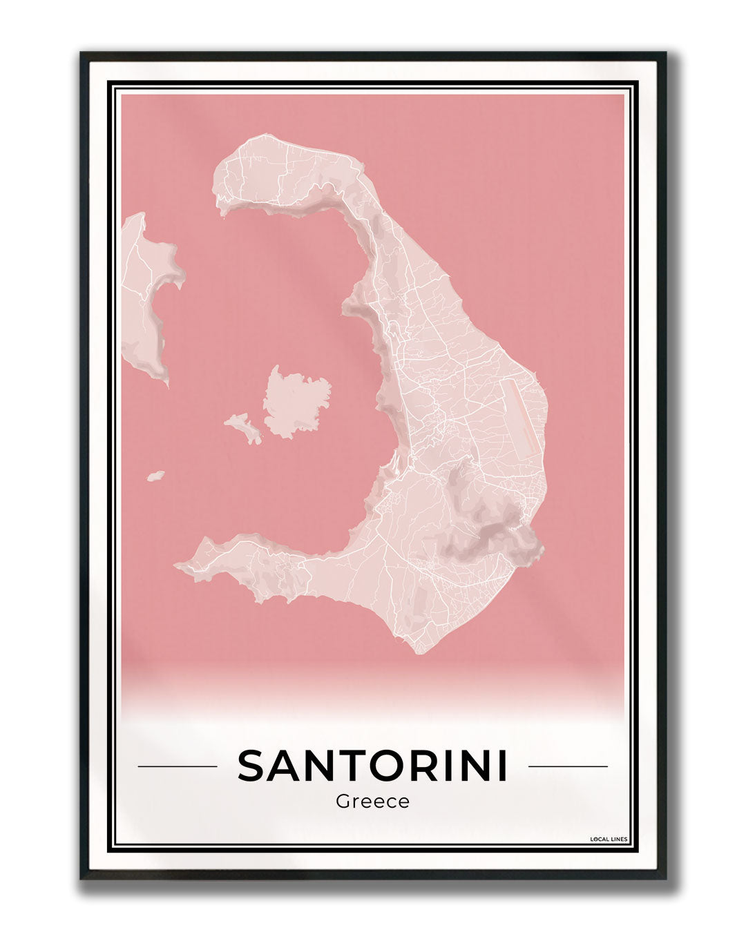 Santorini Eilandkaart – Poster - Blush ingelijst