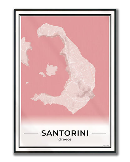 Santorini Eilandkaart – Poster - Blush ingelijst