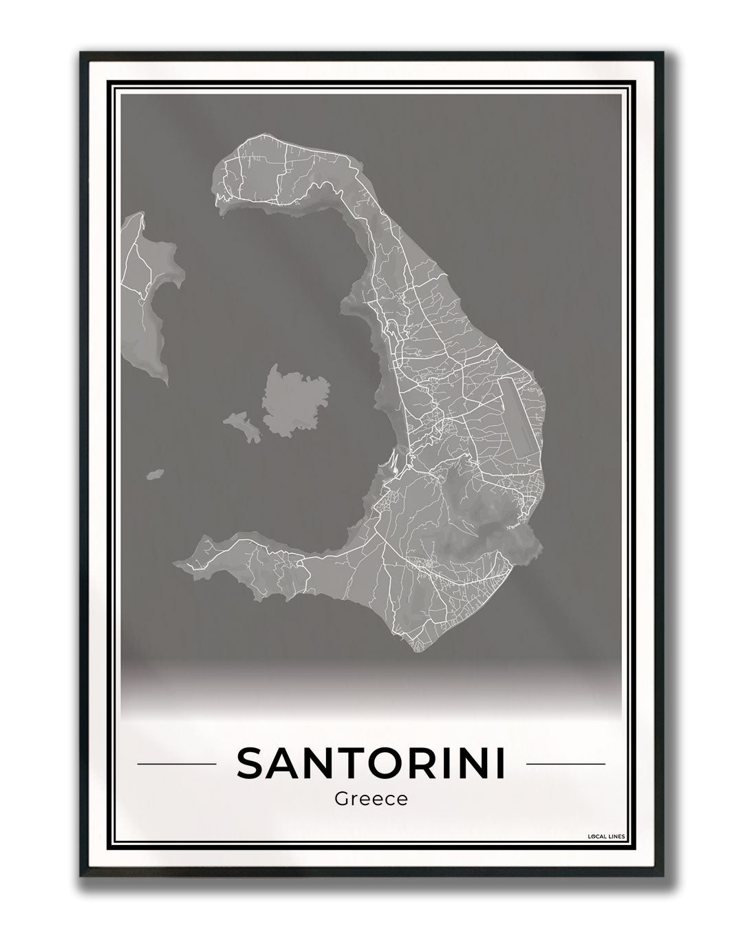 Santorini Eilandkaart – Poster - Dark ingelijst