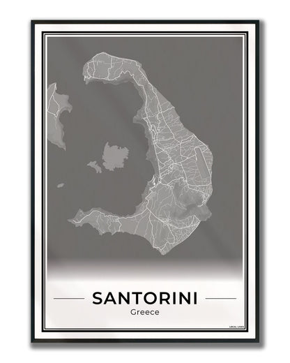 Santorini Eilandkaart – Poster - Dark ingelijst