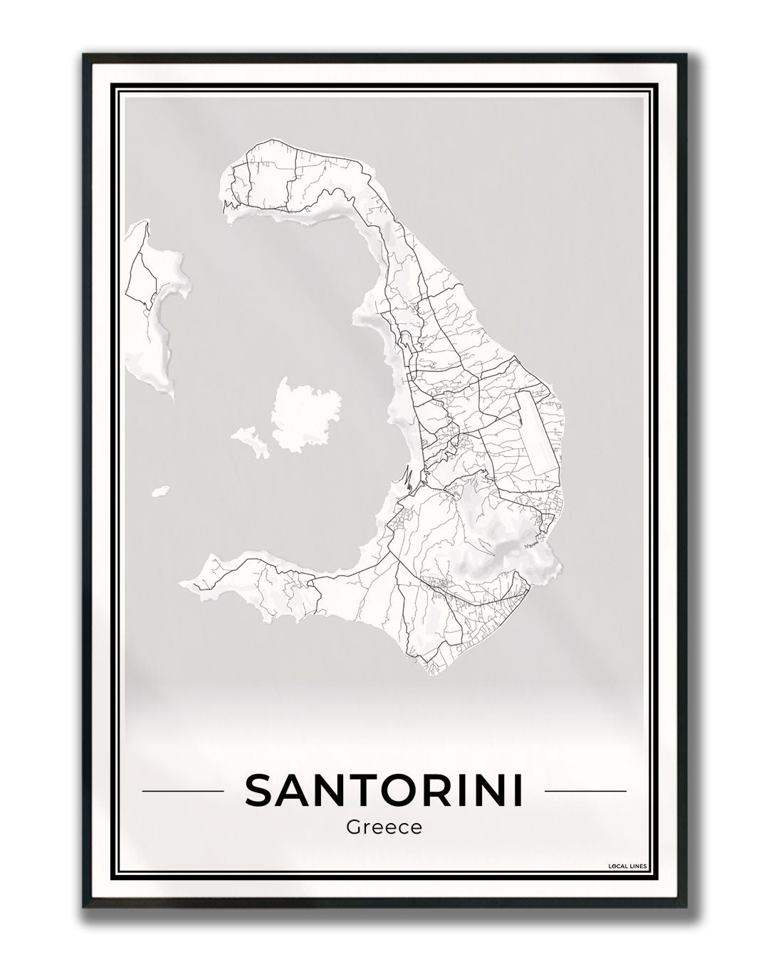 Santorini Eilandkaart – Poster - Light ingelijst