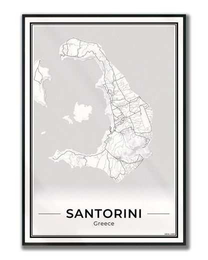 Santorini Eilandkaart – Poster - Light ingelijst