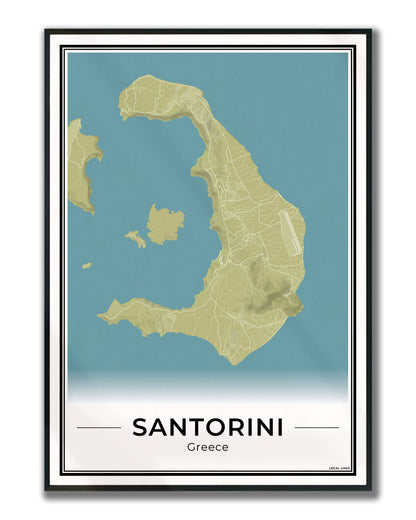 Santorini Eilandkaart – Poster - Moss ingelijst