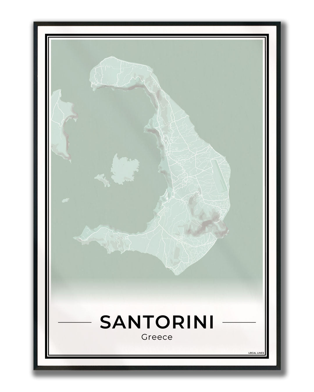 Santorini Eilandkaart – Poster - Sage ingelijst