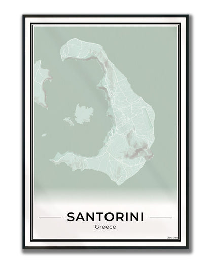 Santorini Eilandkaart – Poster - Sage ingelijst
