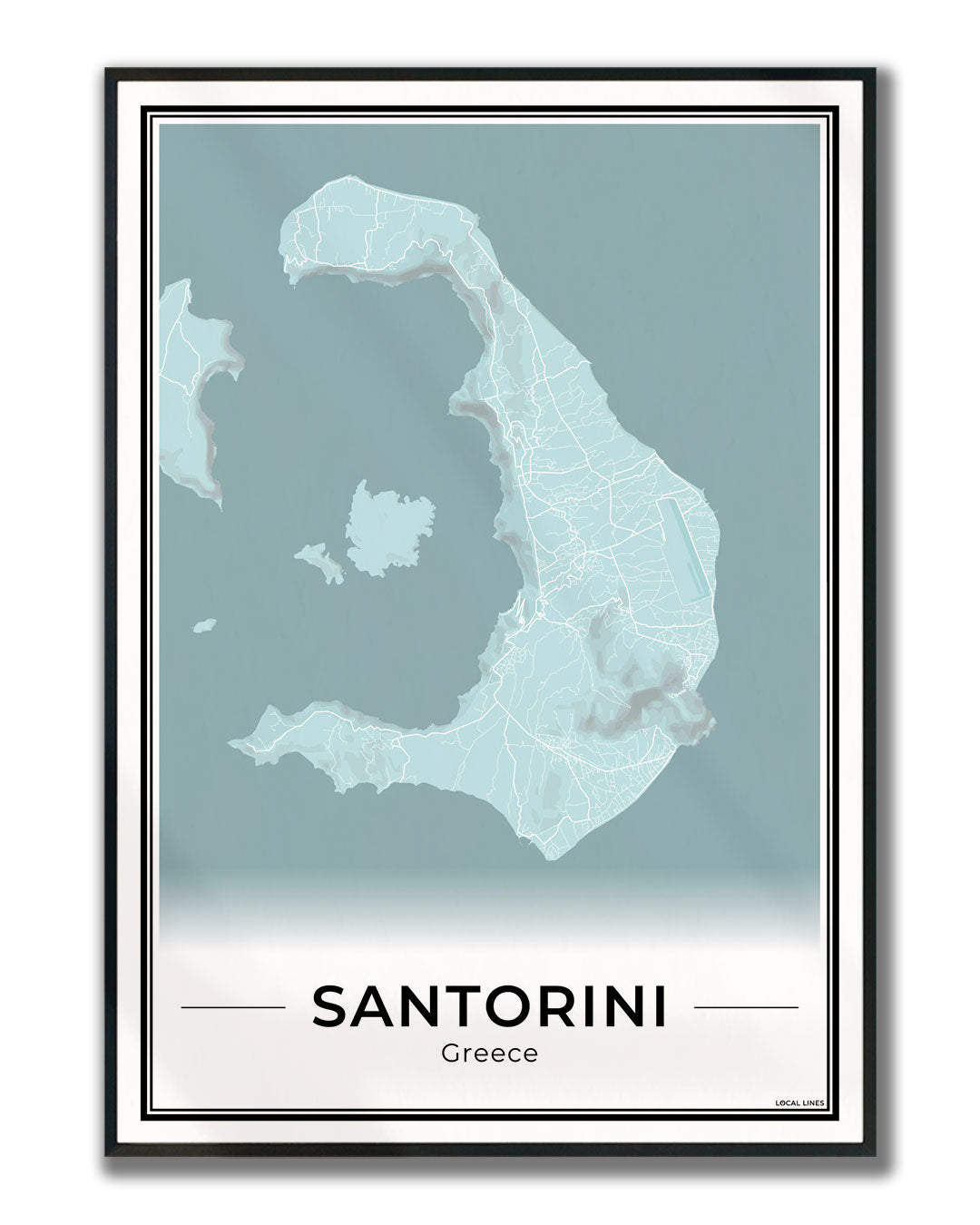 Santorini Eilandkaart – Poster - Sky ingelijst