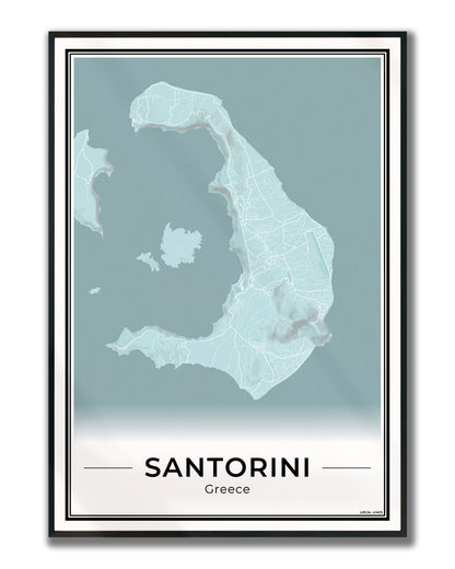 Santorini Eilandkaart – Poster - Sky ingelijst