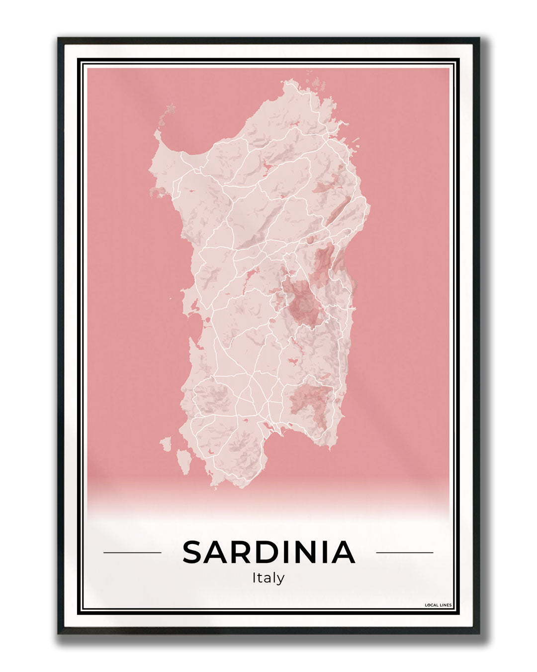 Sardinië Eilandkaart – Poster - Blush ingelijst