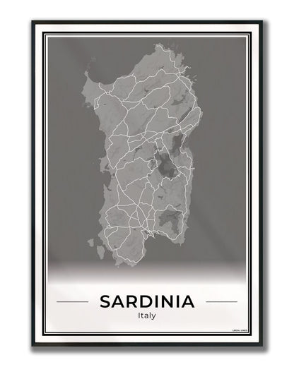 Sardinië Eilandkaart – Poster - Dark ingelijst