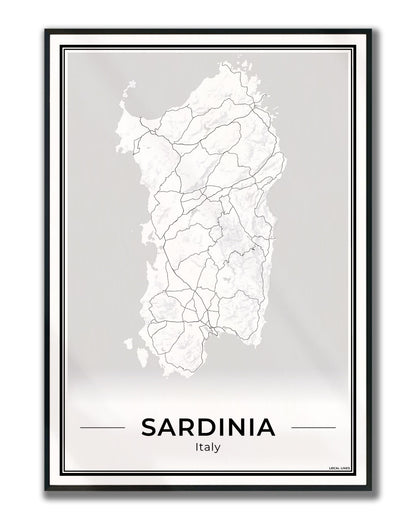 Sardinië Eilandkaart – Poster - Light ingelijst