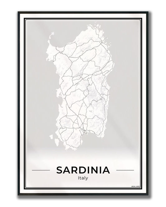 Sardinië Eilandkaart – Poster - Light ingelijst