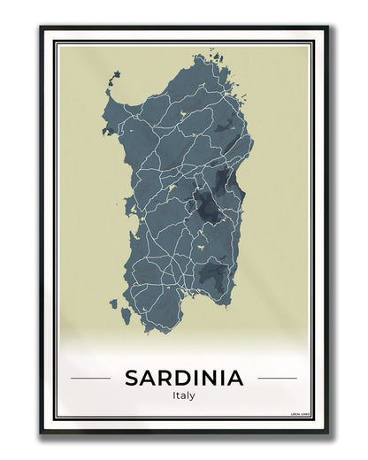 Sardinië Eilandkaart – Poster - Midnight ingelijst