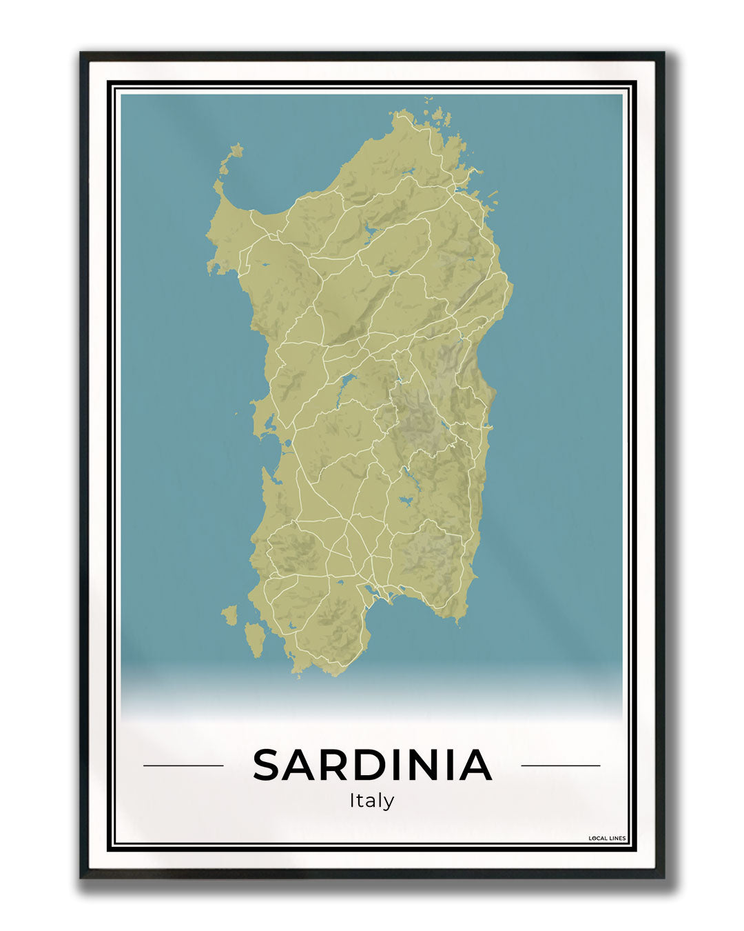 Sardinië Eilandkaart – Poster - Moss ingelijst