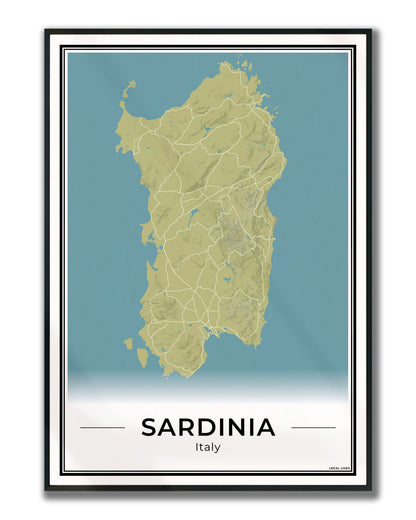 Sardinië Eilandkaart – Poster - Moss ingelijst