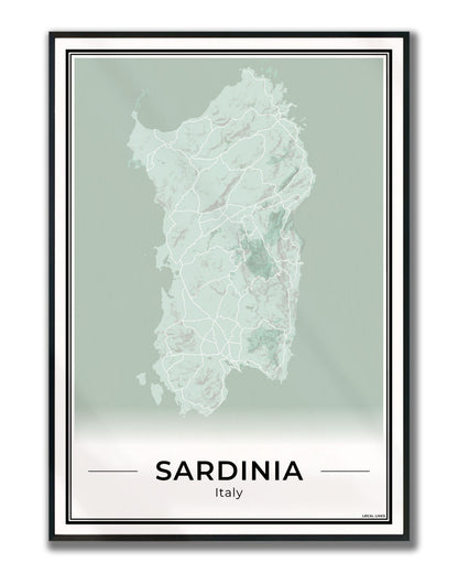 Sardinië Eilandkaart – Poster - Sage ingelijst
