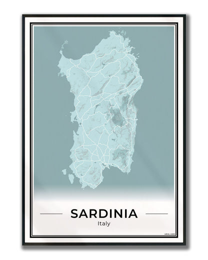 Sardinië Eilandkaart – Poster - Sky ingelijst