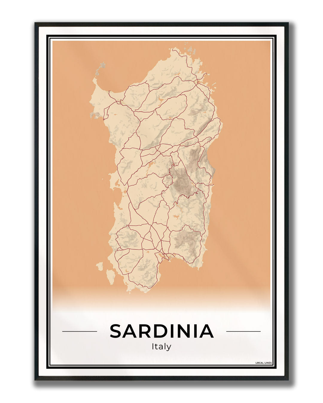 Sardinië Eilandkaart – Poster - Terracotta ingelijst