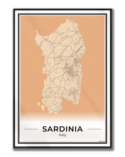 Sardinië Eilandkaart – Poster - Terracotta ingelijst