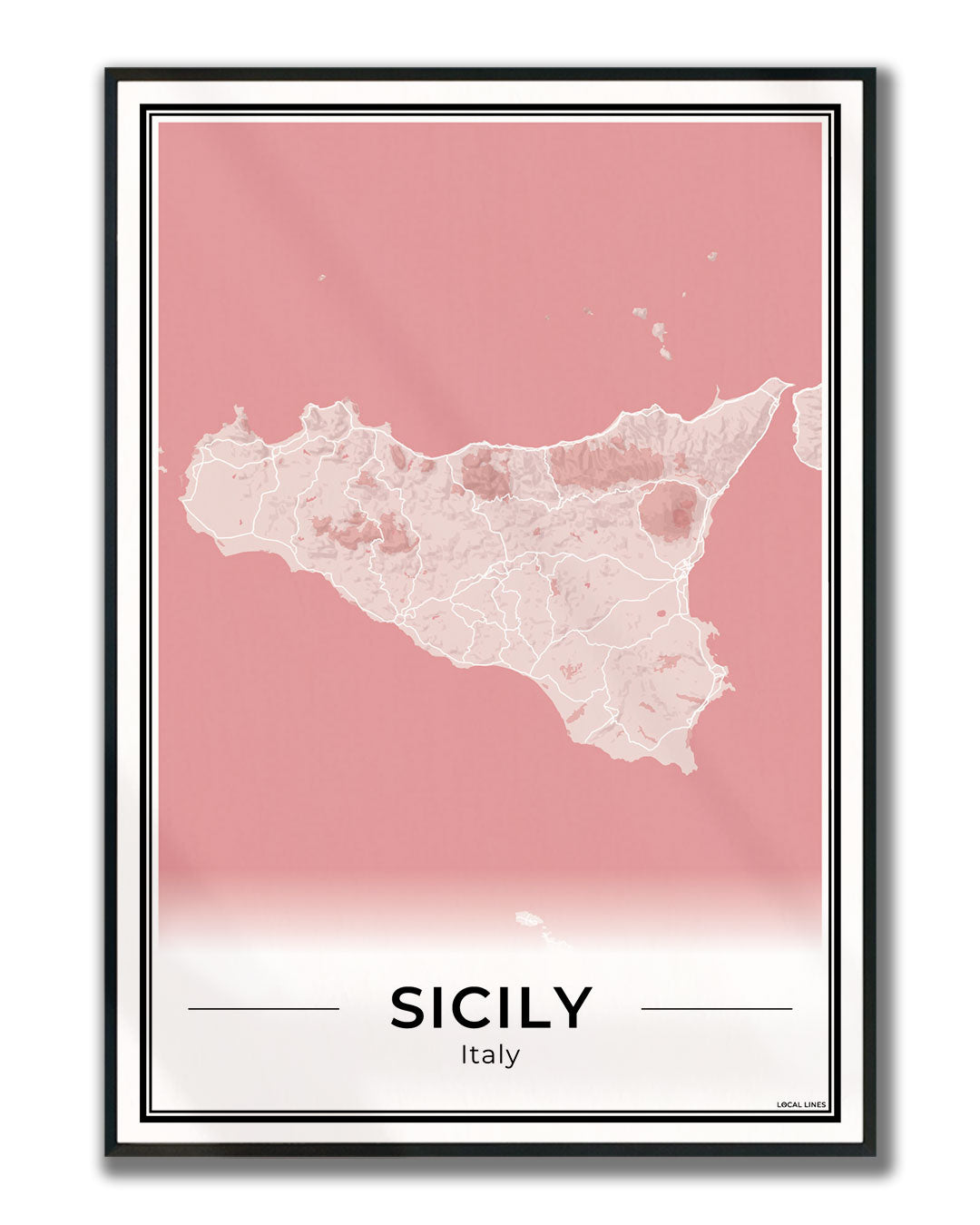 Sicilië Eilandkaart – Poster - Blush ingelijst