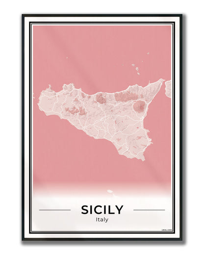 Sicilië Eilandkaart – Poster - Blush ingelijst