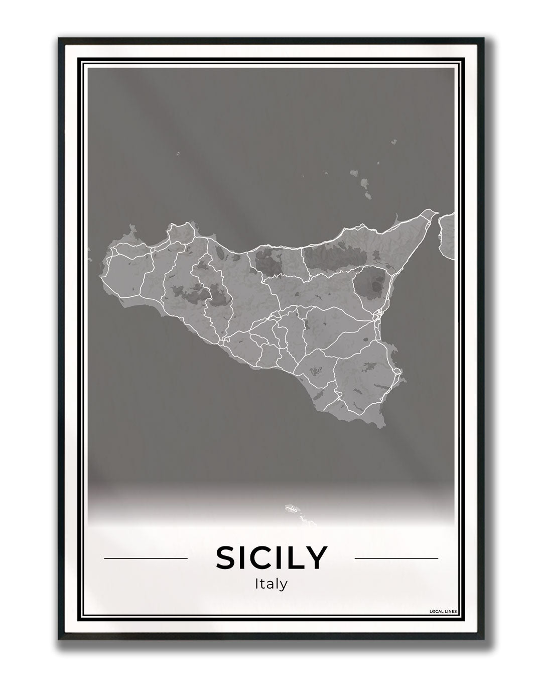 Sicilië Eilandkaart – Poster - Dark ingelijst