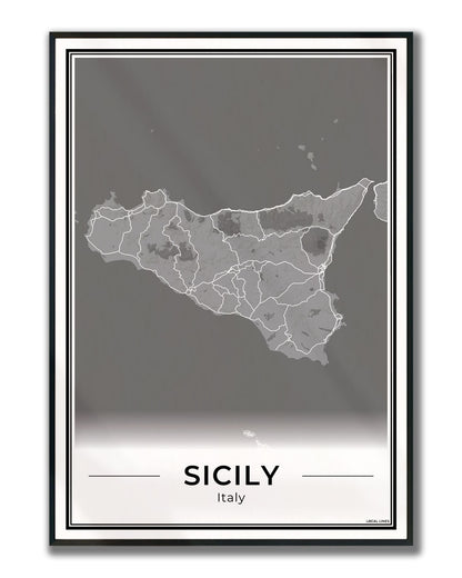 Sicilië Eilandkaart – Poster - Dark ingelijst