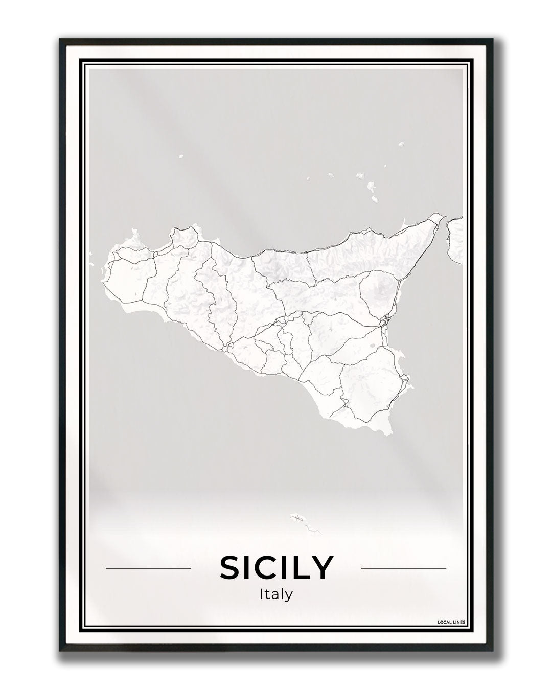 Sicilië Eilandkaart – Poster - Light ingelijst
