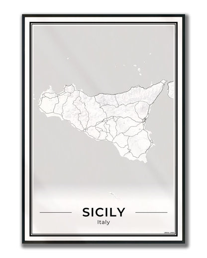 Sicilië Eilandkaart – Poster - Light ingelijst
