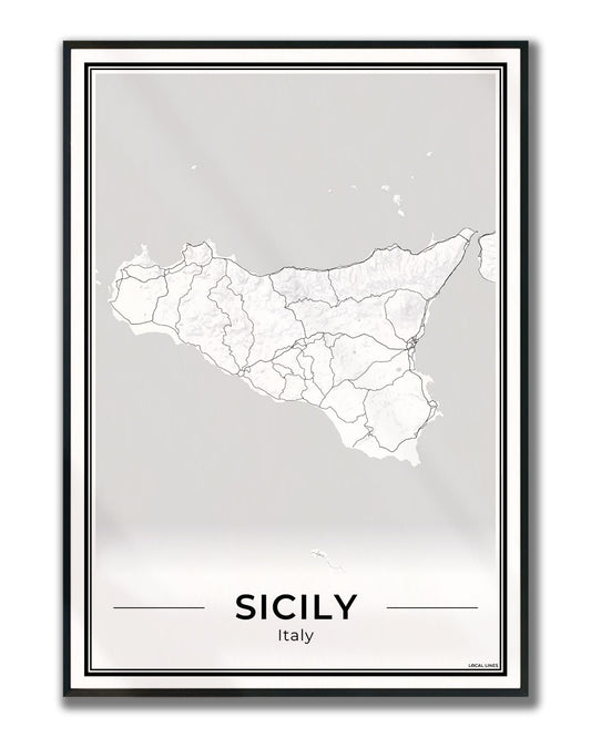 Sicilië Eilandkaart – Poster - Light ingelijst