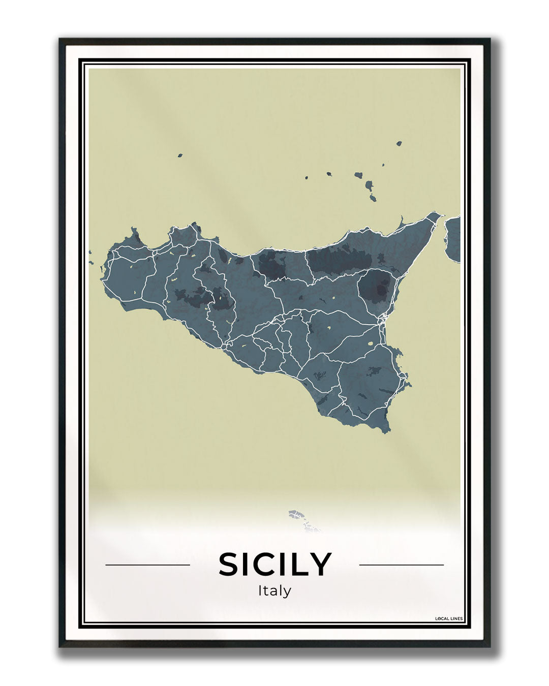 Sicilië Eilandkaart – Poster - Midnight ingelijst
