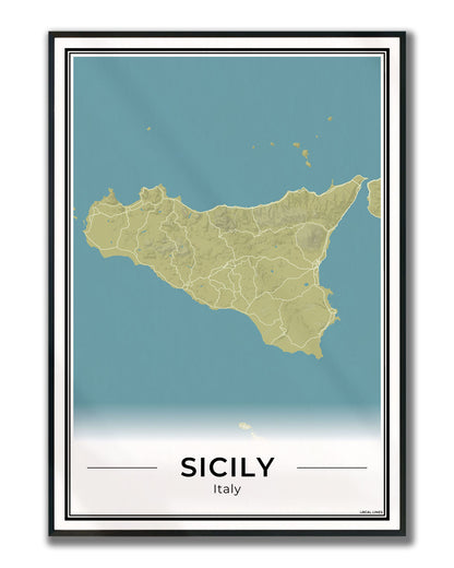 Sicilië Eilandkaart – Poster - Moss ingelijst