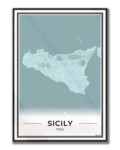 Sicilië Eilandkaart – Poster - Sky ingelijst