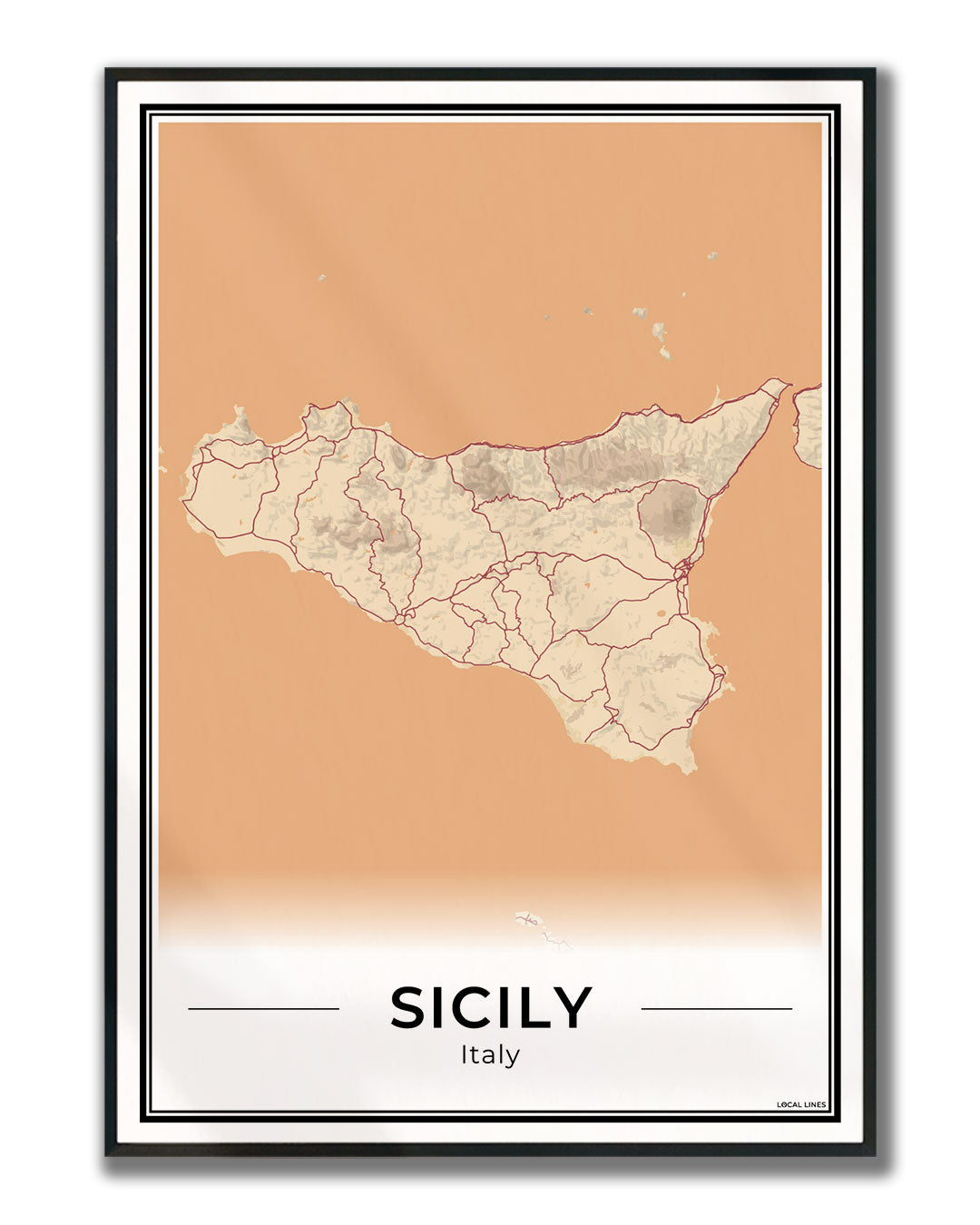 Sicilië Eilandkaart – Poster - Terracotta ingelijst