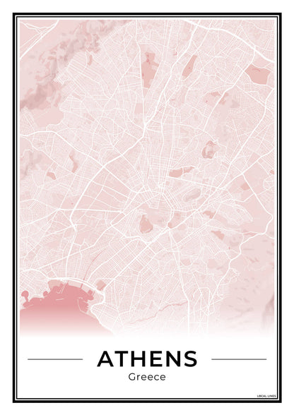 Athene Stadskaart – Poster - Blush