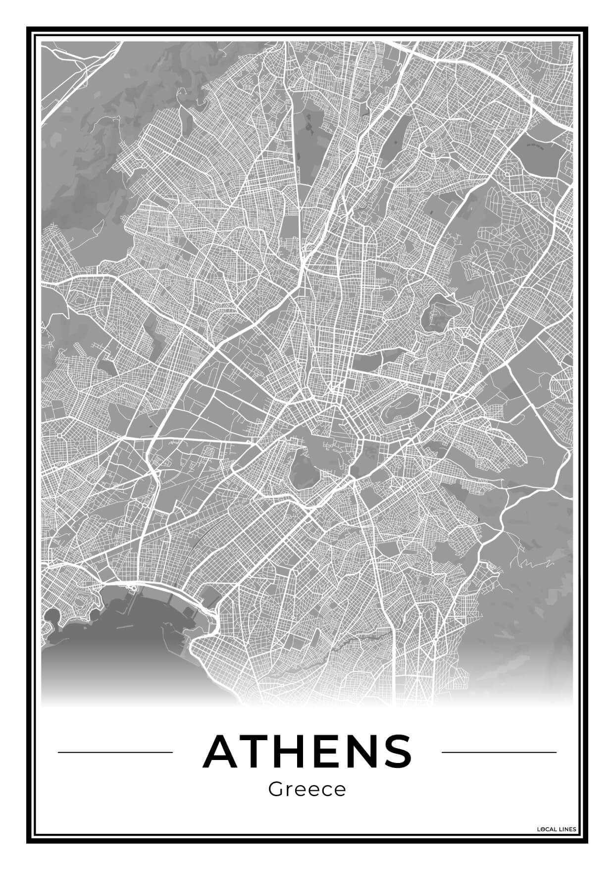Athene Stadskaart – Poster - Dark
