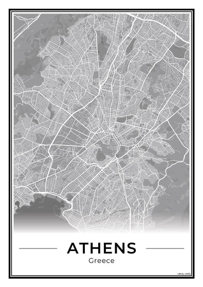 Athene Stadskaart – Poster - Dark