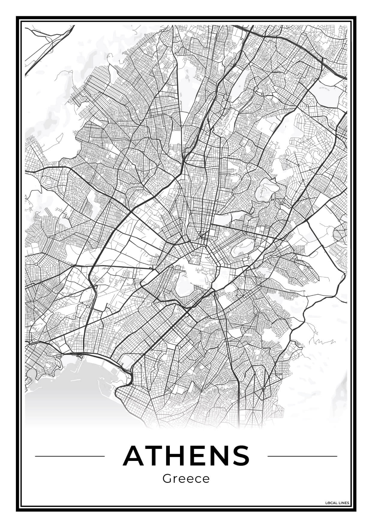 Athene Stadskaart – Poster - Light