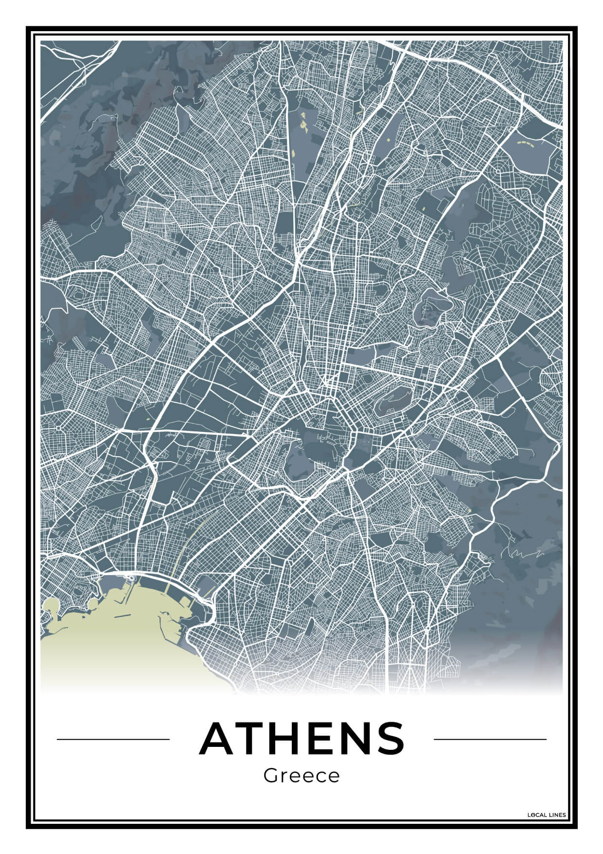 Athene Stadskaart – Poster - Midnight