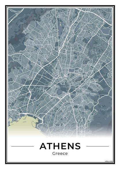 Athene Stadskaart – Poster - Midnight