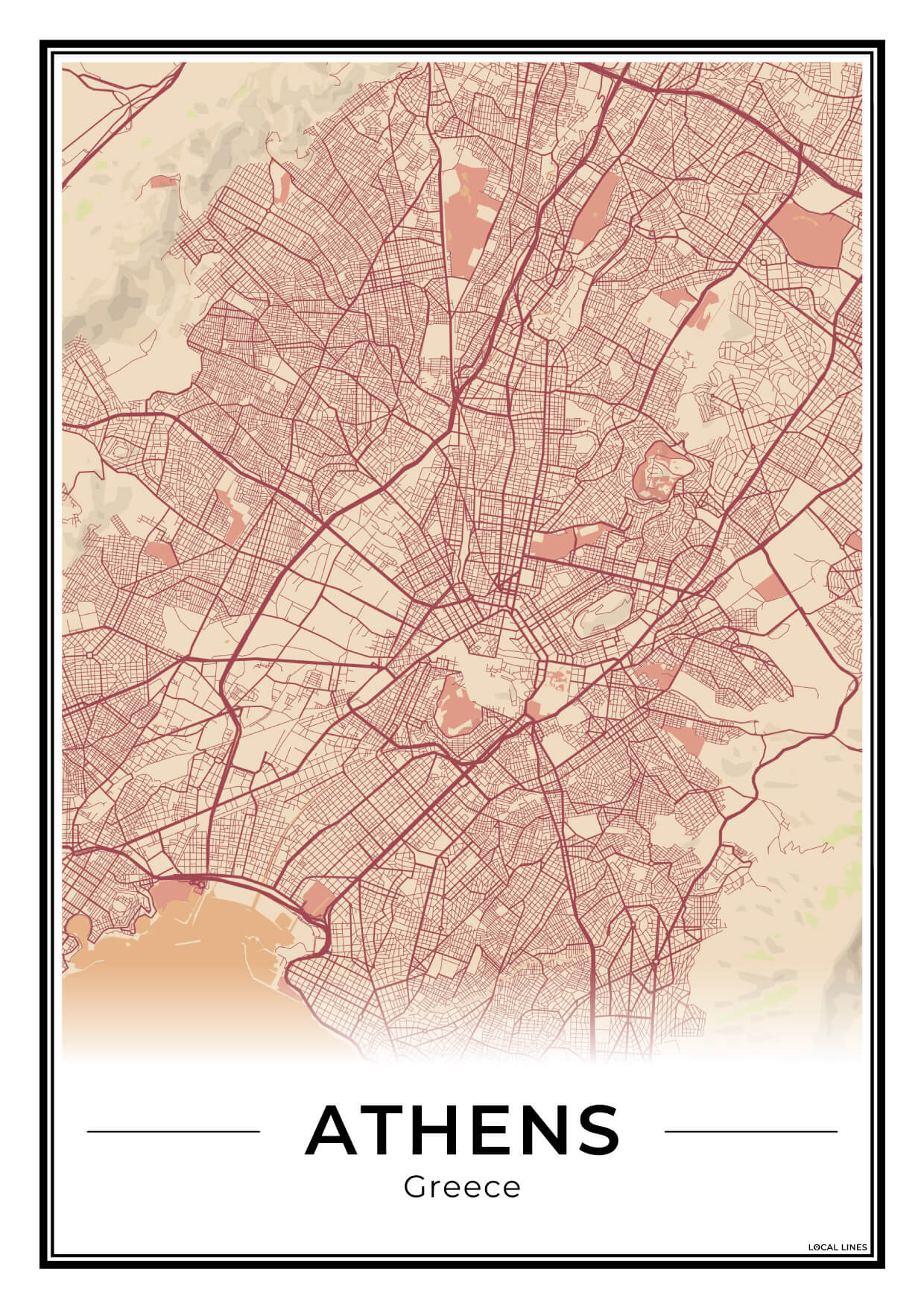 Athene Stadskaart – Poster - Terracotta