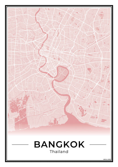 Bangkok Stadskaart – Poster - Blush
