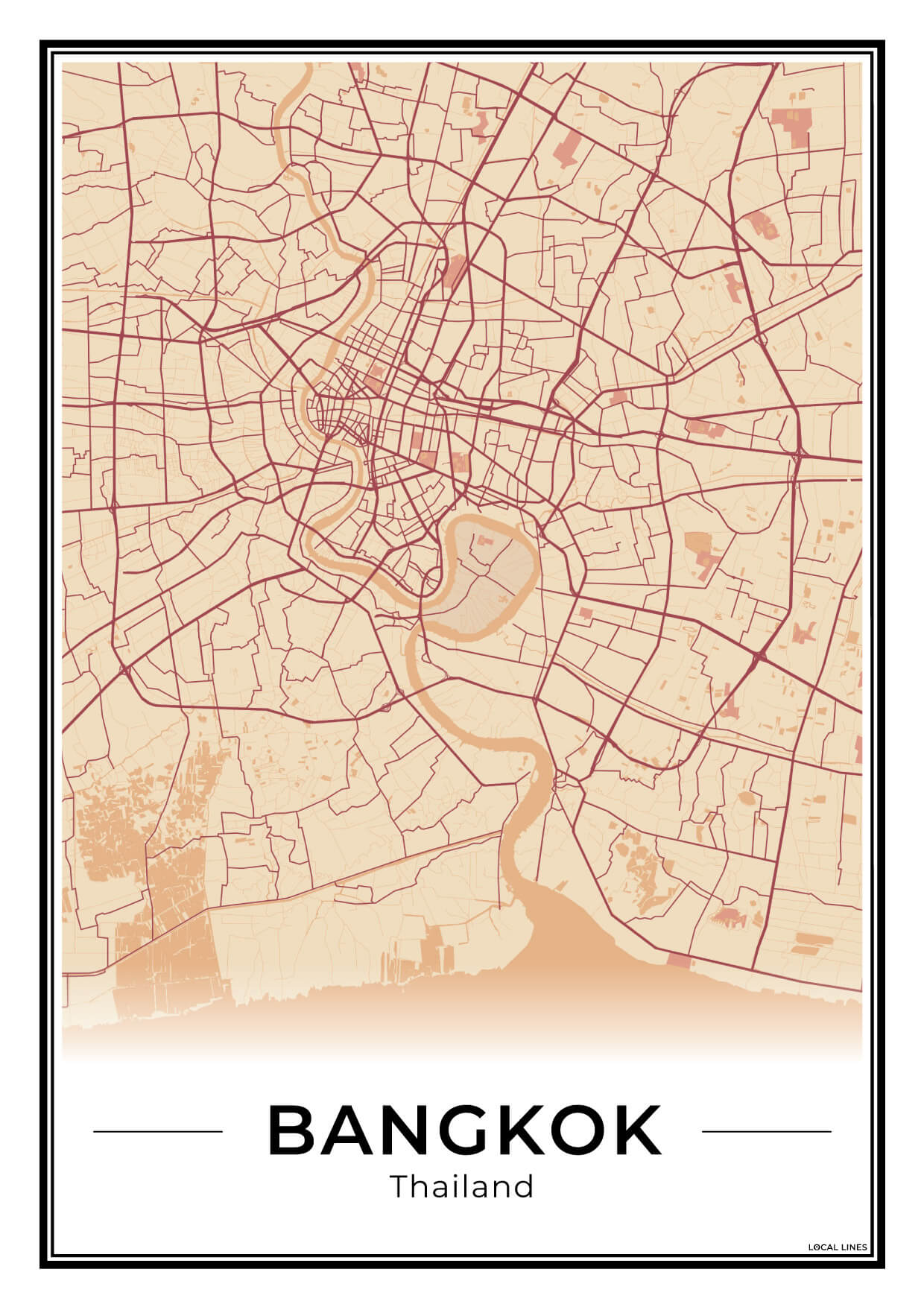 Bangkok Stadskaart – Poster - Terracotta
